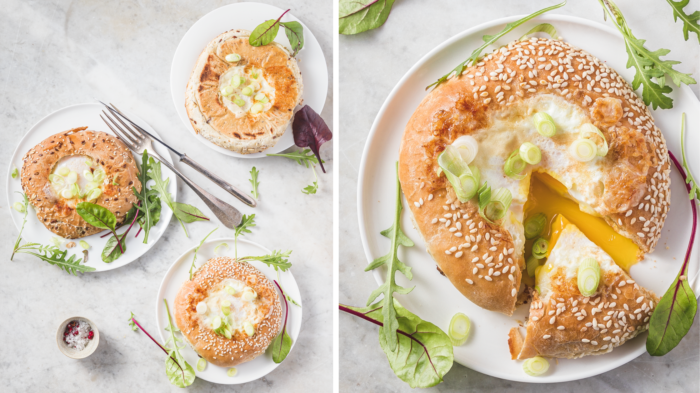 Bagels with Egg and Mozzarella (Egg-in-a-Hole)