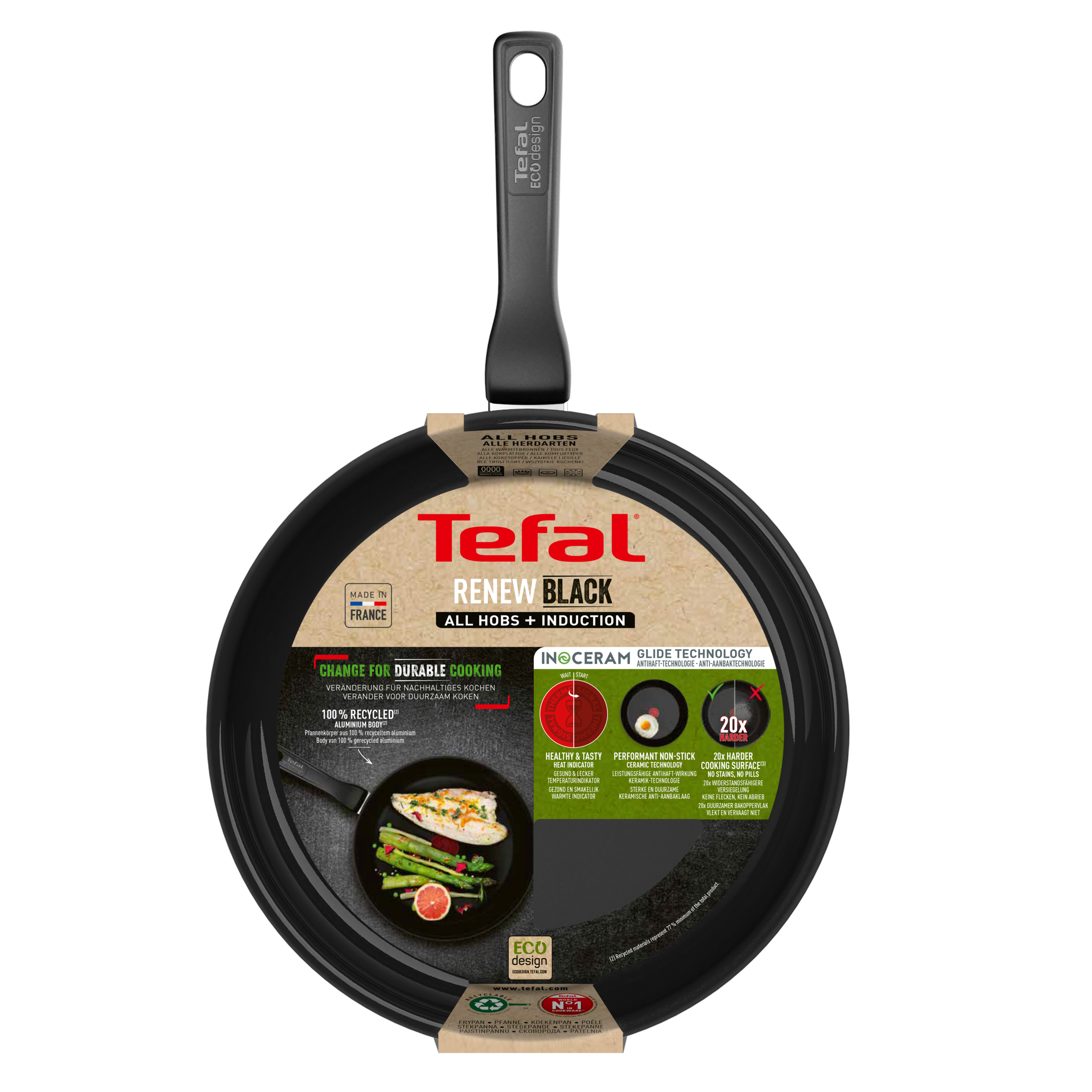 Tefal Renew Black Frypan 28cm - C4320623 - Ceramic Non-Stick Coating