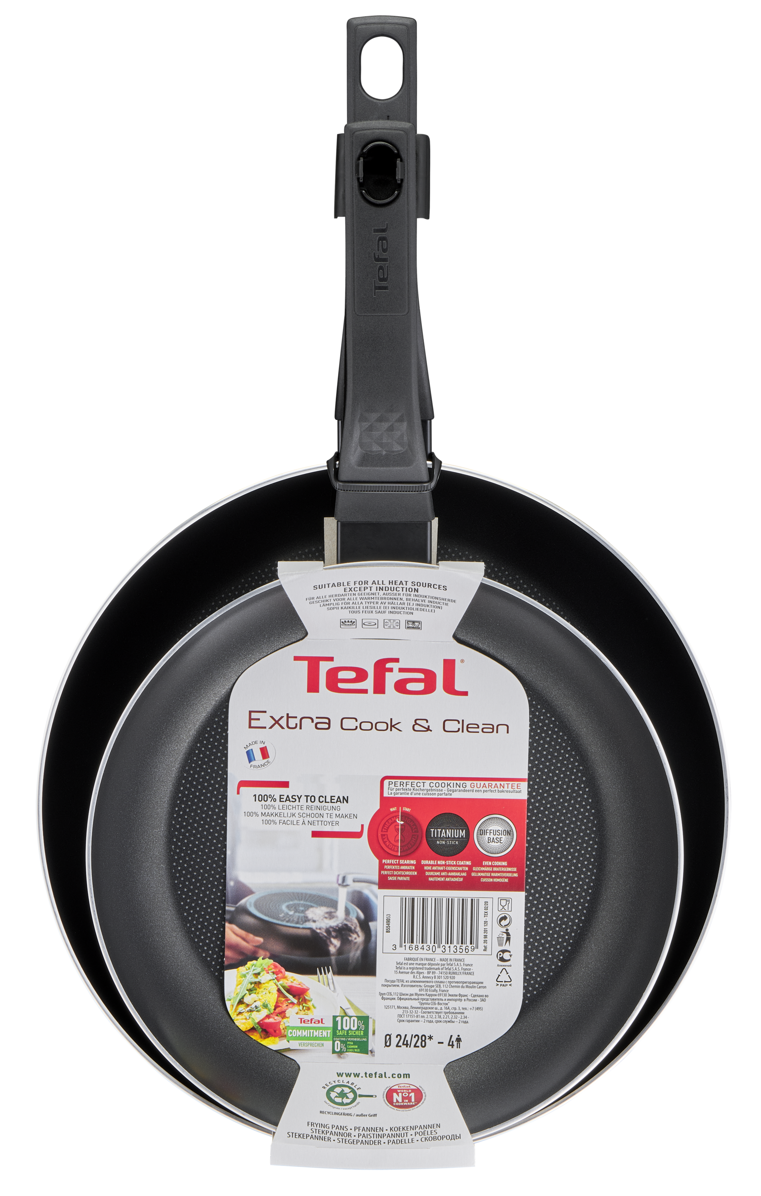 Tefal Extra Cook & Clean Non-Stick Twin Pack Frypan Set 24/28cm